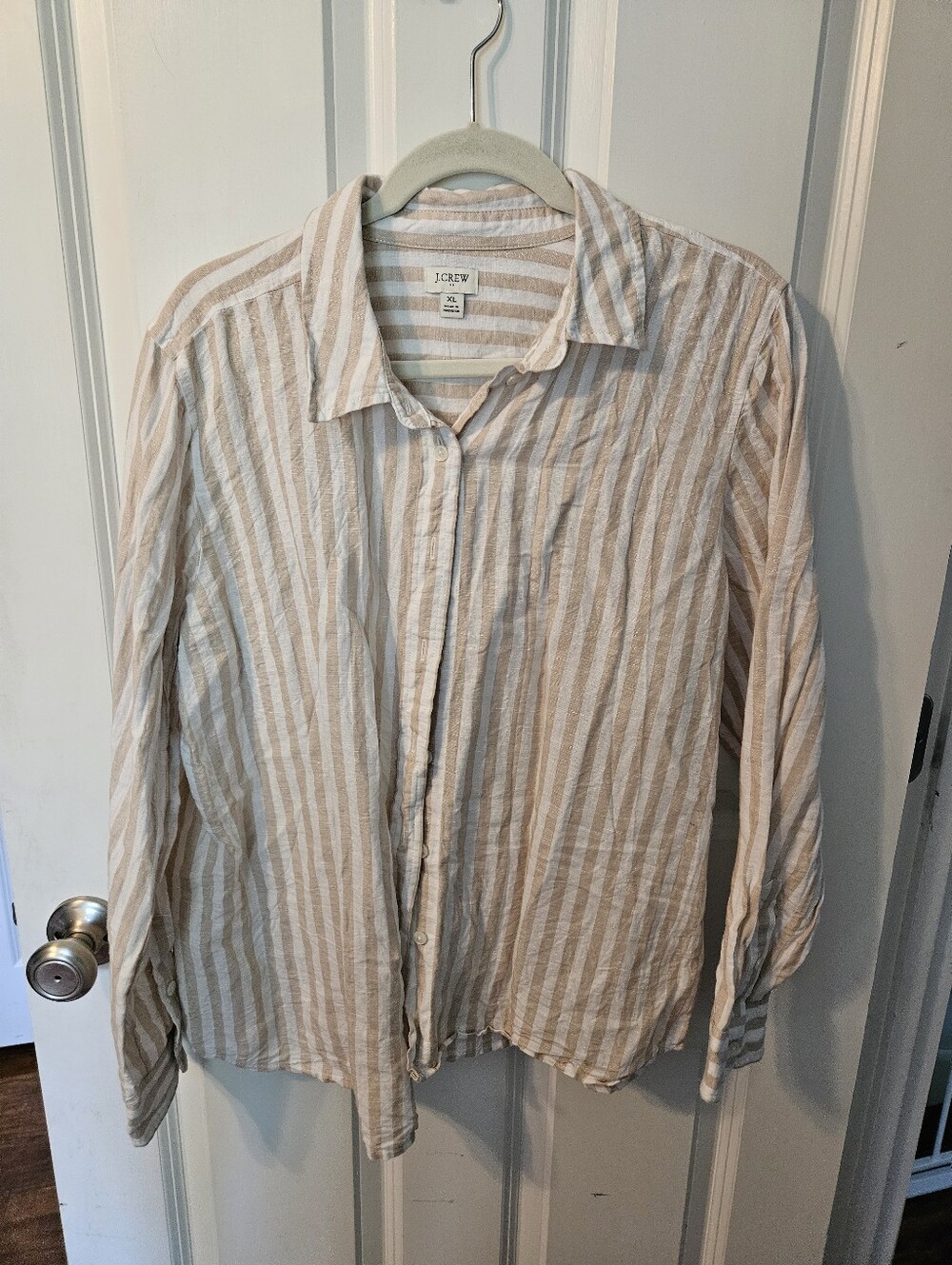 J. Crew Striped Linen-Blend Button-Up Shirt - Beige/White